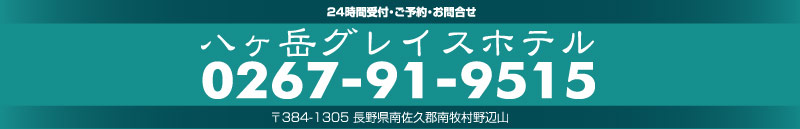 八ヶ岳南麓 アミューズメントチケットのお問合せは：八ヶ岳グレイスホテル／0267-91-9515／24時間受付・年中無休／〒384-1305 長野県南佐久郡南牧村野辺山